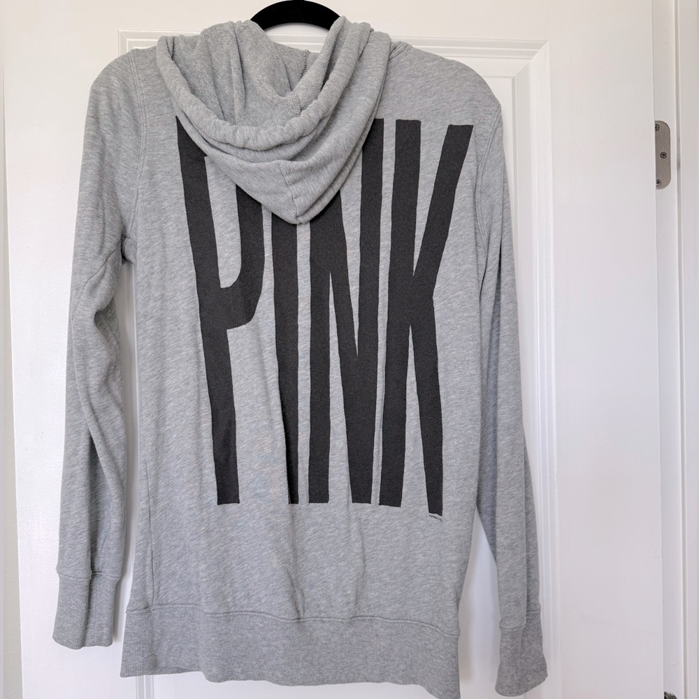 PINK Victoria's Secret Light Gray Hoodie with Bold Logo